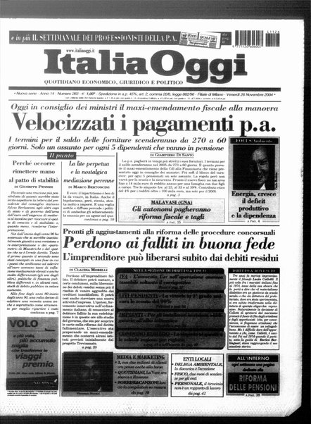 Italia oggi : quotidiano di economia finanza e politica